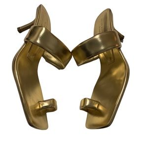Gold Thong Toe Mule Heeled Sandal